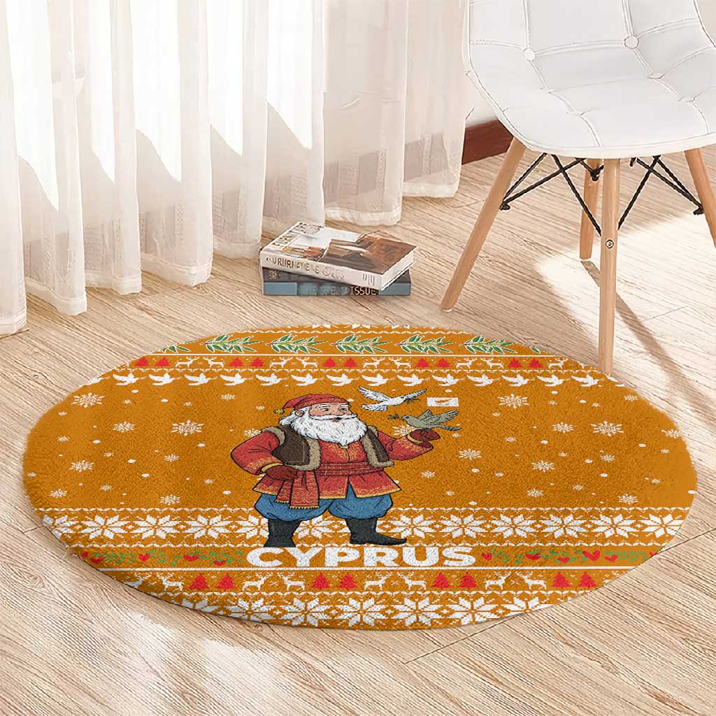 Cyprus Christmas Round Carpet Santa Holding Doves Olive Branch Snowflakes - African Pride