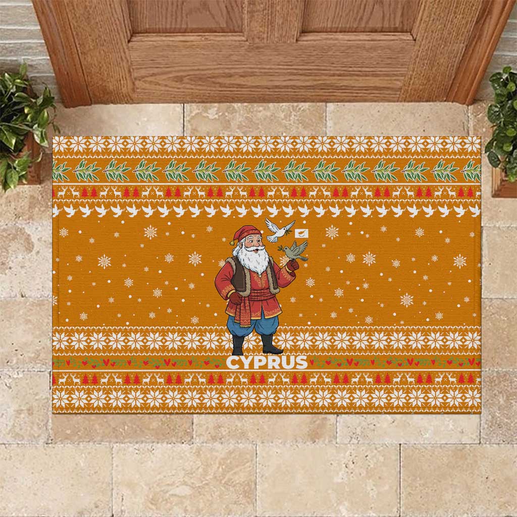 Cyprus Christmas Rubber Doormat Santa Holding Doves Olive Branch Snowflakes - African Pride