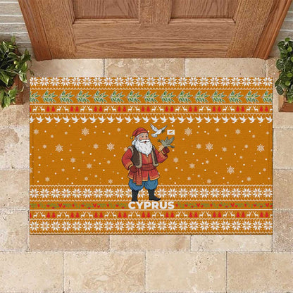 Cyprus Christmas Rubber Doormat Santa Holding Doves Olive Branch Snowflakes - African Pride
