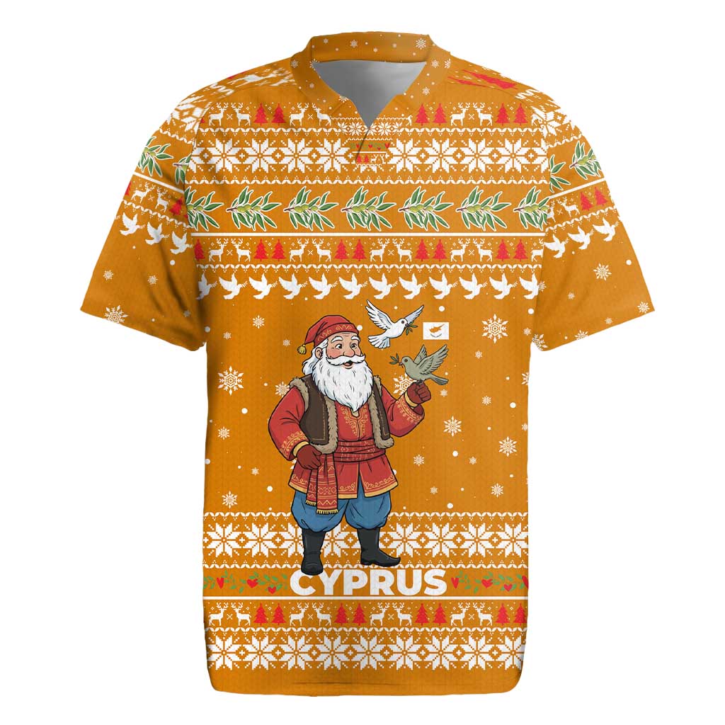 Cyprus Christmas Rugby Jersey Santa Holding Doves Olive Branch Snowflakes - African Pride