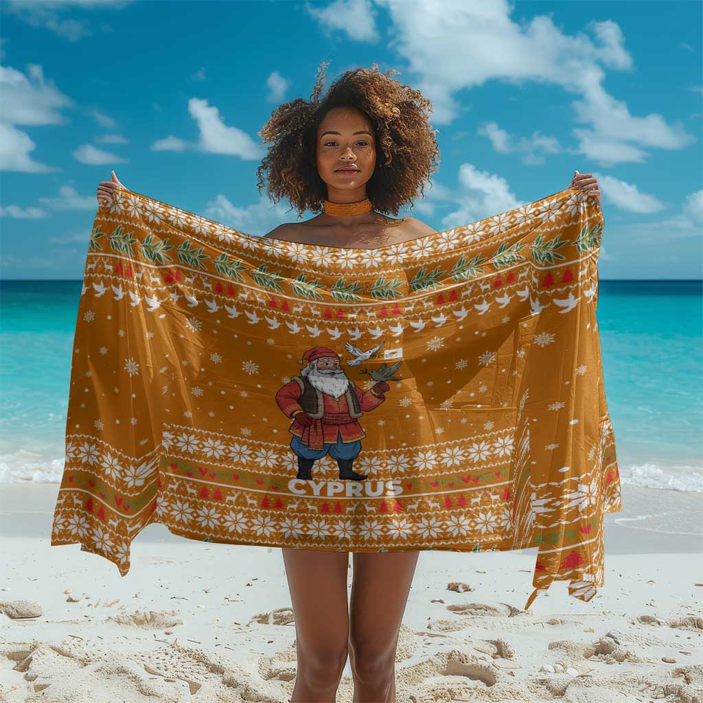 Cyprus Christmas Sarong Santa Holding Doves Olive Branch Snowflakes - African Pride