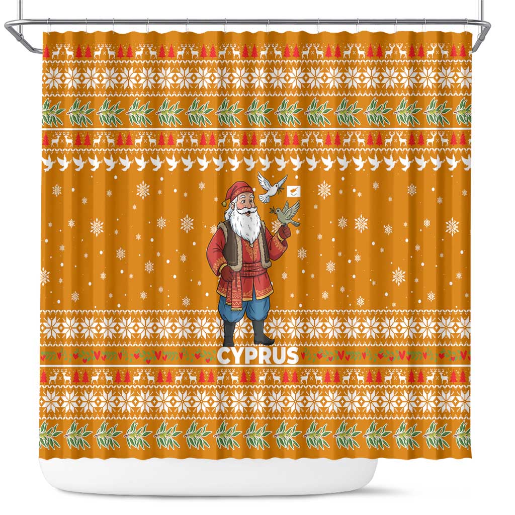 Cyprus Christmas Shower Curtain Santa Holding Doves Olive Branch Snowflakes - African Pride