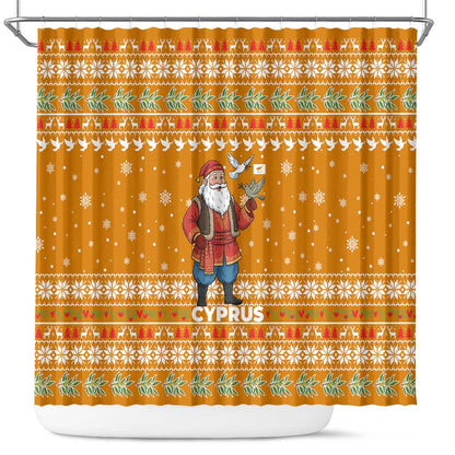 Cyprus Christmas Shower Curtain Santa Holding Doves Olive Branch Snowflakes - African Pride