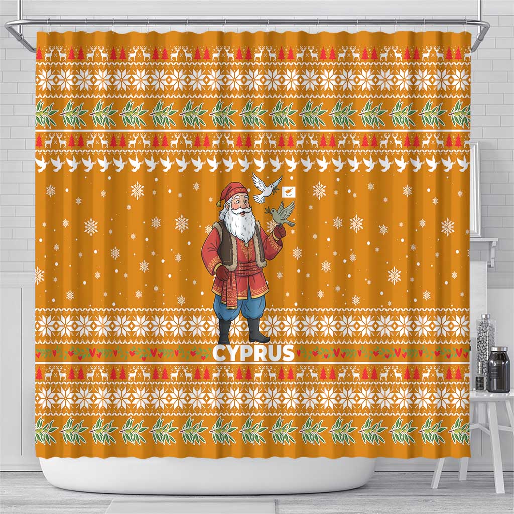 Cyprus Christmas Shower Curtain Santa Holding Doves Olive Branch Snowflakes - African Pride