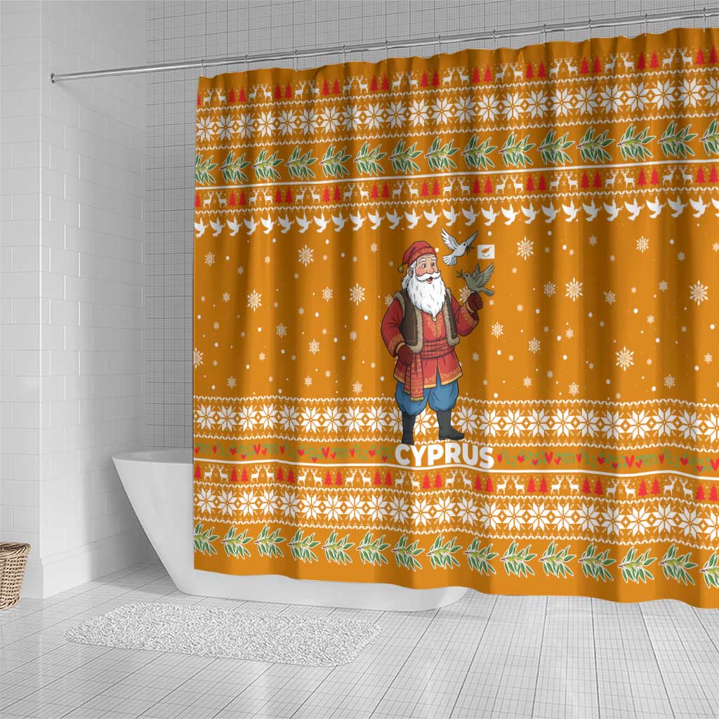 Cyprus Christmas Shower Curtain Santa Holding Doves Olive Branch Snowflakes - African Pride