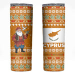 Cyprus Christmas Skinny Tumbler Santa Holding Doves Olive Branch Snowflakes - African Pride