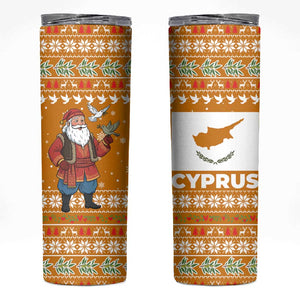 Cyprus Christmas Skinny Tumbler Santa Holding Doves Olive Branch Snowflakes - African Pride