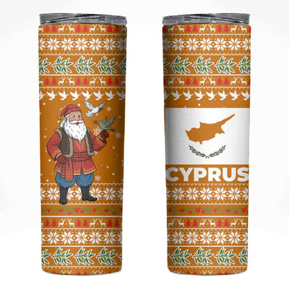 Cyprus Christmas Skinny Tumbler Santa Holding Doves Olive Branch Snowflakes - African Pride