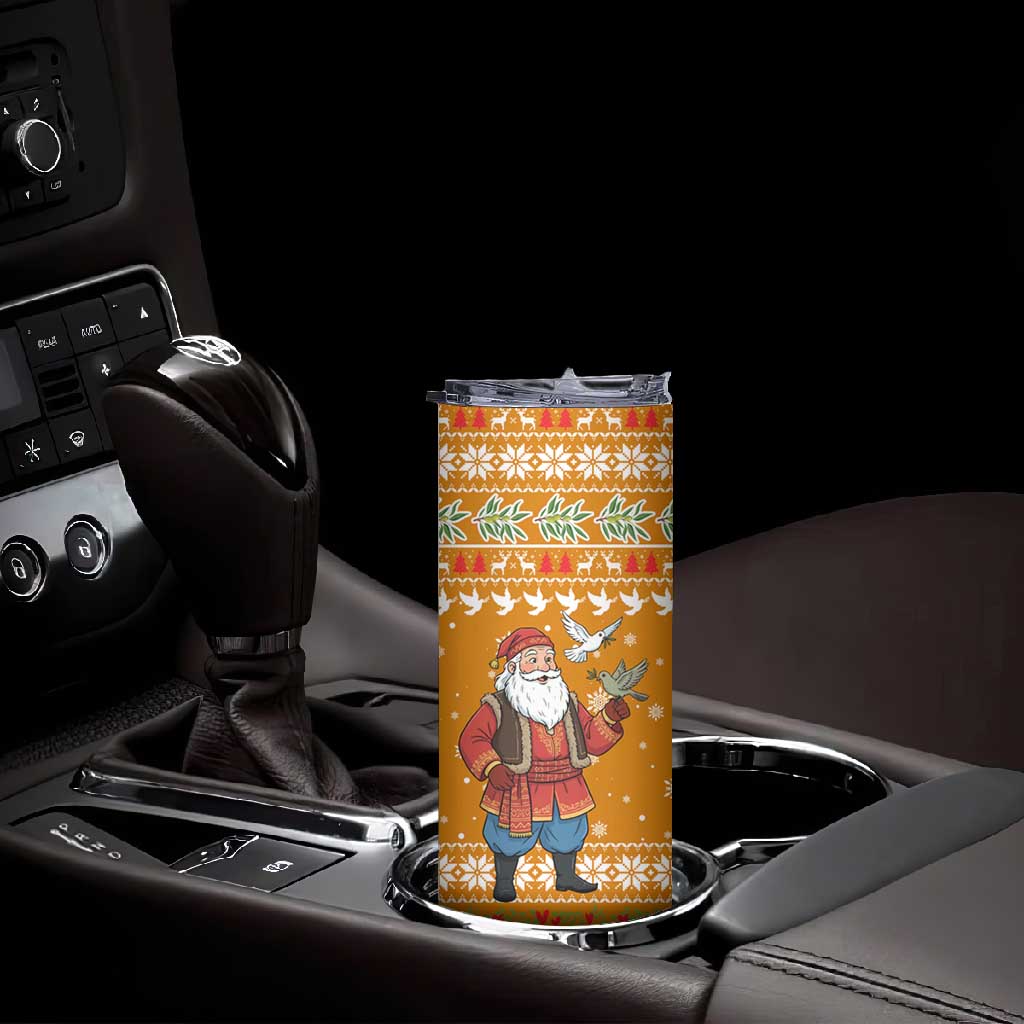 Cyprus Christmas Skinny Tumbler Santa Holding Doves Olive Branch Snowflakes - African Pride