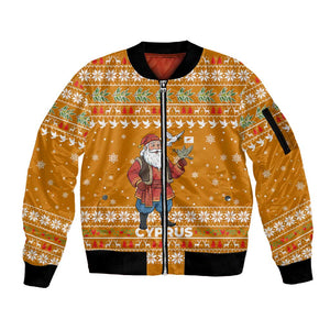 Cyprus Christmas Sleeve Zip Bomber Jacket Santa Holding Doves Olive Branch Snowflakes - African Pride