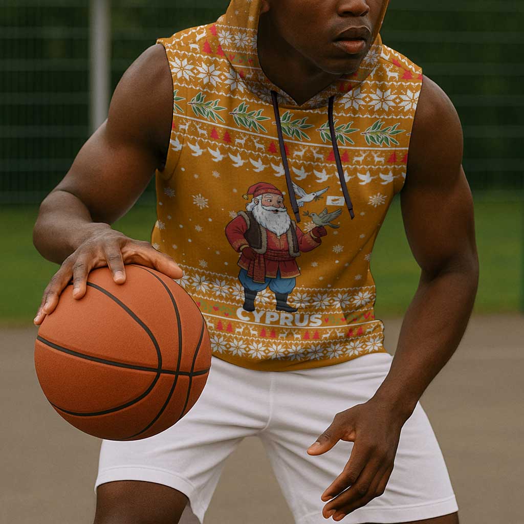 Cyprus Christmas Sleeveless Hoodie Santa Holding Doves Olive Branch Snowflakes - African Pride