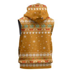 Cyprus Christmas Sleeveless Zip Hoodie Santa Holding Doves Olive Branch Snowflakes - African Pride