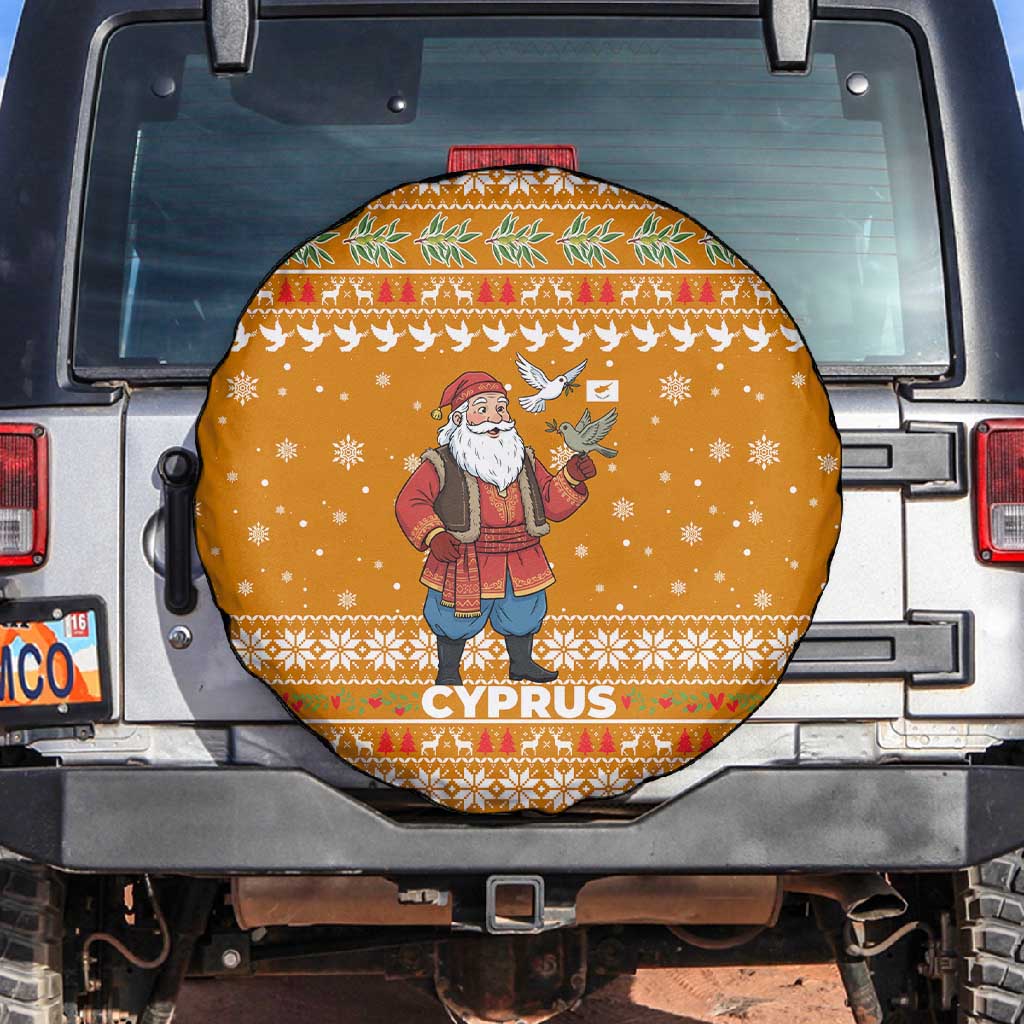 Cyprus Christmas Spare Tire Cover Santa Holding Doves Olive Branch Snowflakes - African Pride