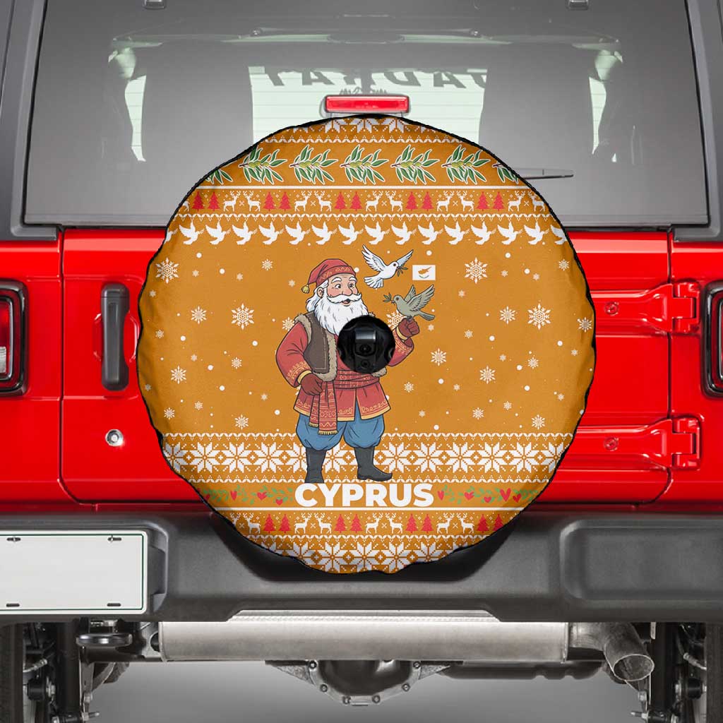 Cyprus Christmas Spare Tire Cover Santa Holding Doves Olive Branch Snowflakes - African Pride