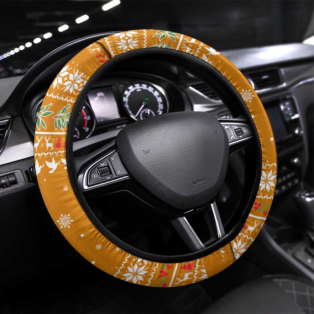 Cyprus Christmas Steering Wheel Cover Santa Holding Doves Olive Branch Snowflakes - African Pride