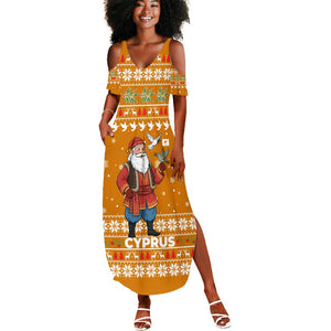 Cyprus Christmas Summer Maxi Dress Santa Holding Doves Olive Branch Snowflakes - African Pride