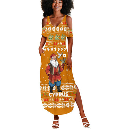 Cyprus Christmas Summer Maxi Dress Santa Holding Doves Olive Branch Snowflakes - African Pride