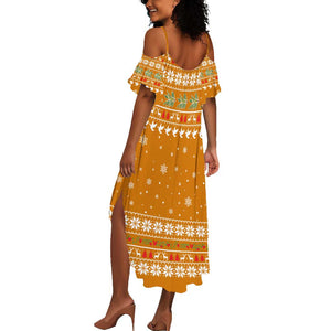 Cyprus Christmas Summer Maxi Dress Santa Holding Doves Olive Branch Snowflakes - African Pride