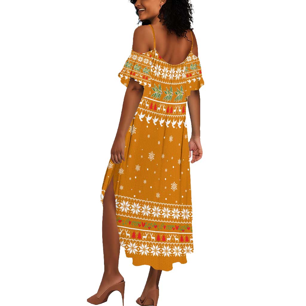 Cyprus Christmas Summer Maxi Dress Santa Holding Doves Olive Branch Snowflakes - African Pride