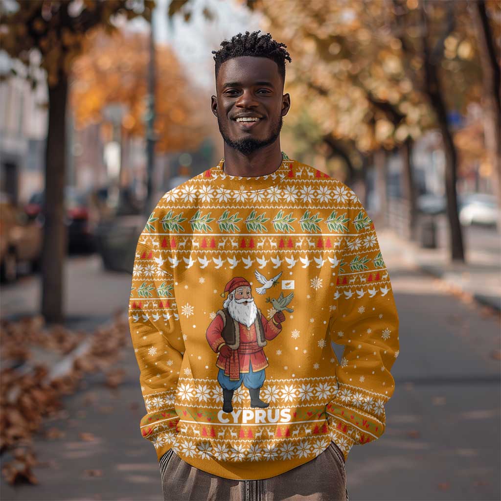 Cyprus Christmas Sweatshirt Santa Holding Doves Olive Branch Snowflakes - African Pride