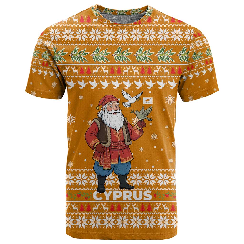 Cyprus Christmas T shirt Santa Holding Doves Olive Branch Snowflakes - African Pride