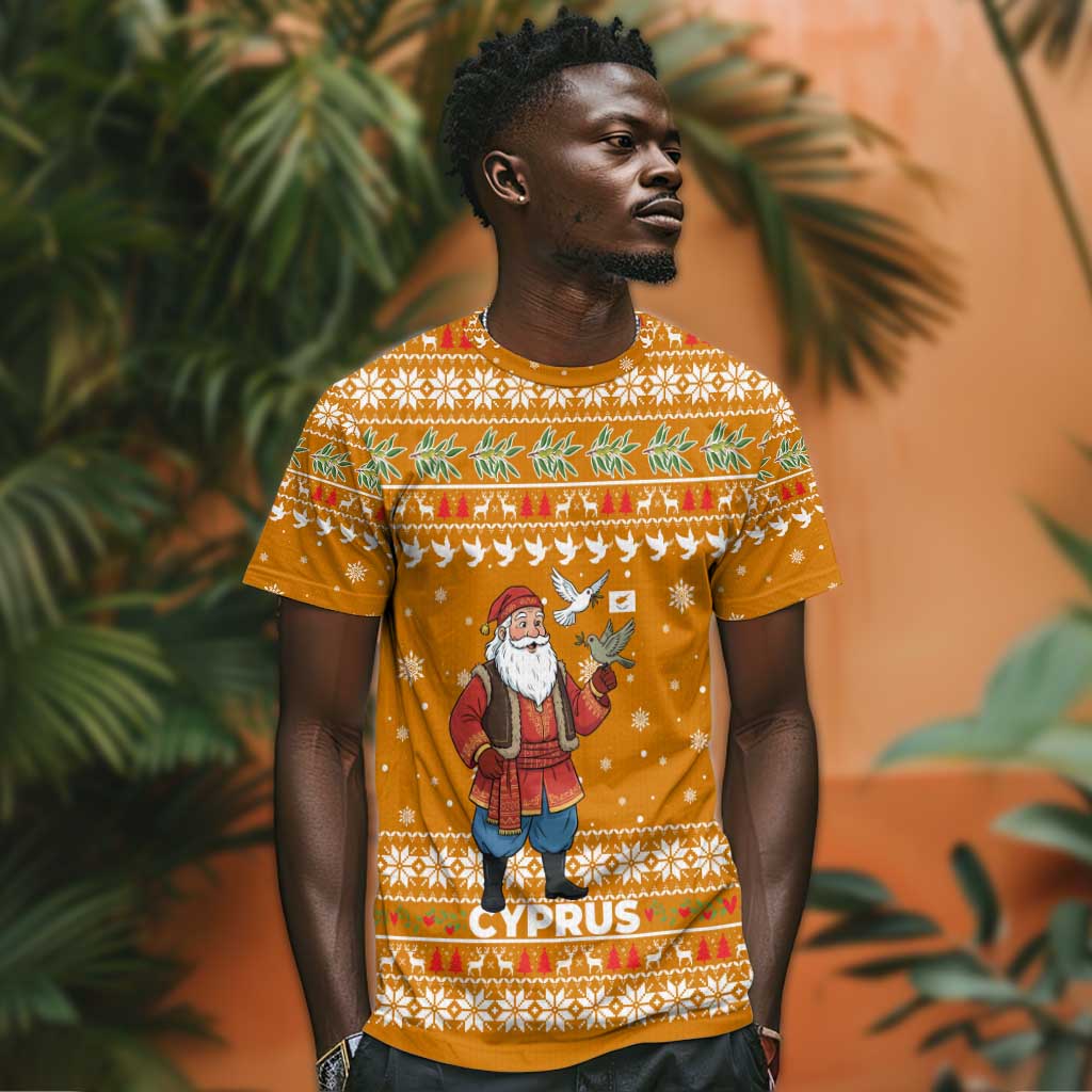 Cyprus Christmas T shirt Santa Holding Doves Olive Branch Snowflakes - African Pride