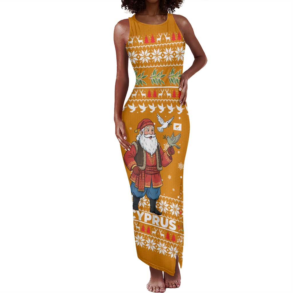 Cyprus Christmas Tank Maxi Dress Santa Holding Doves Olive Branch Snowflakes - African Pride