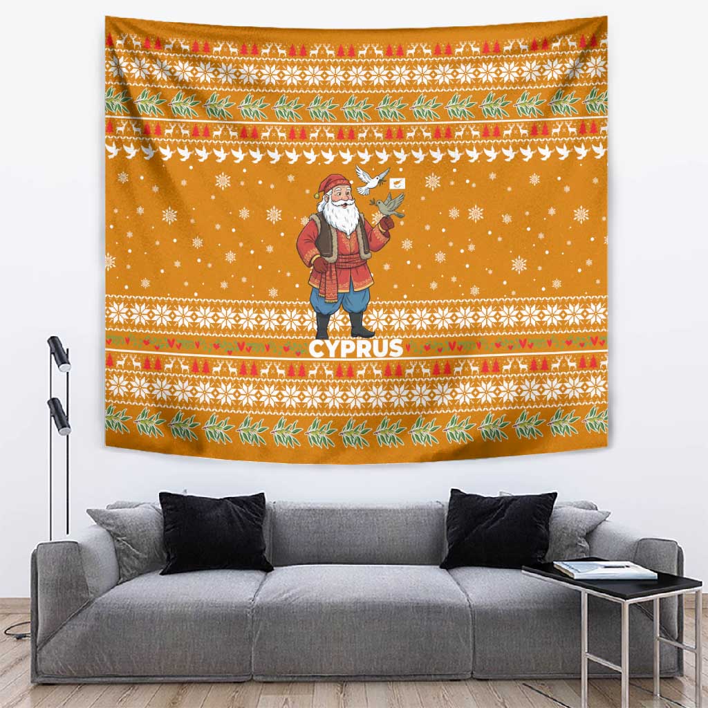 Cyprus Christmas Tapestry Santa Holding Doves Olive Branch Snowflakes - African Pride