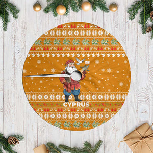 Cyprus Christmas Tree Skirt Santa Holding Doves Olive Branch Snowflakes - African Pride