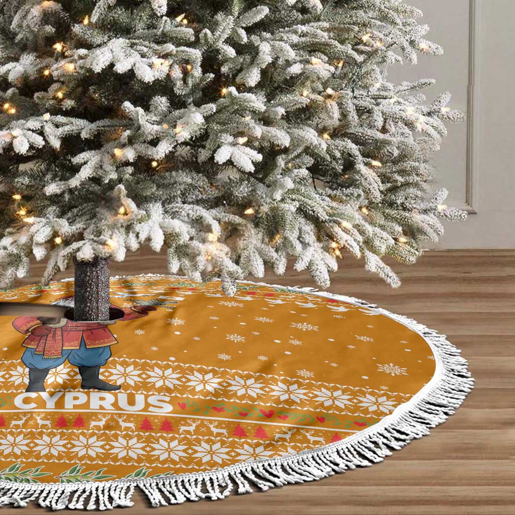 Cyprus Christmas Tree Skirt Santa Holding Doves Olive Branch Snowflakes - African Pride