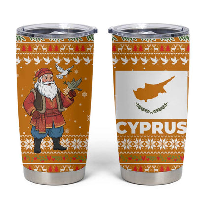 Cyprus Christmas Tumbler Cup Santa Holding Doves Olive Branch Snowflakes - African Pride