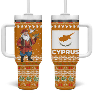 Cyprus Christmas Tumbler With Handle Santa Holding Doves Olive Branch Snowflakes - African Pride