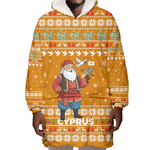 Cyprus Christmas Wearable Blanket Hoodie Santa Holding Doves Olive Branch Snowflakes - African Pride