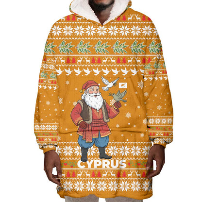 Cyprus Christmas Wearable Blanket Hoodie Santa Holding Doves Olive Branch Snowflakes - African Pride