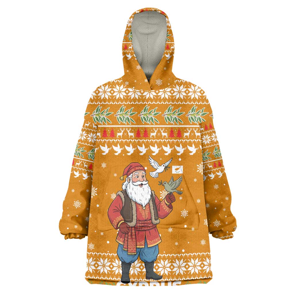Cyprus Christmas Wearable Blanket Hoodie Santa Holding Doves Olive Branch Snowflakes - African Pride