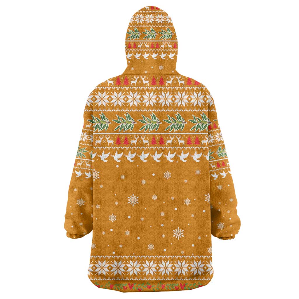Cyprus Christmas Wearable Blanket Hoodie Santa Holding Doves Olive Branch Snowflakes - African Pride