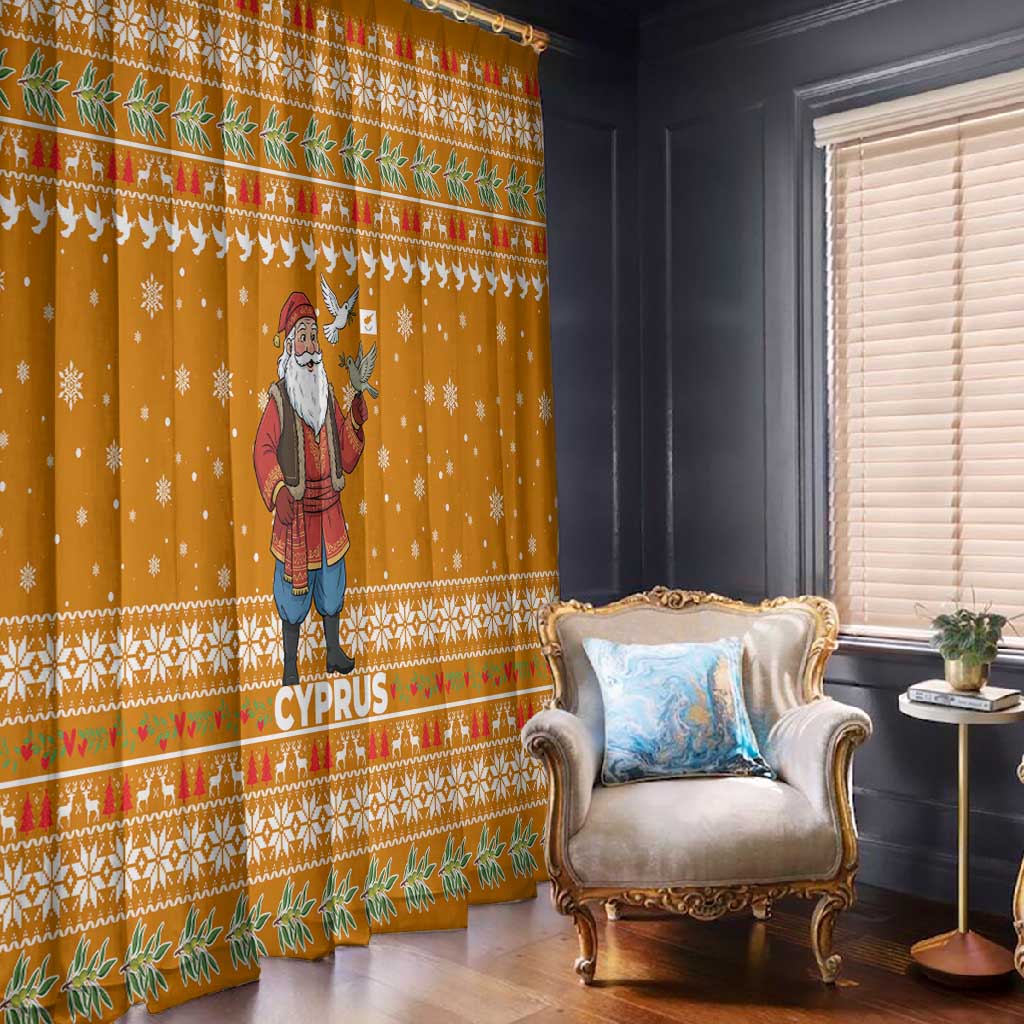 Cyprus Christmas Window Curtain Santa Holding Doves Olive Branch Snowflakes - African Pride