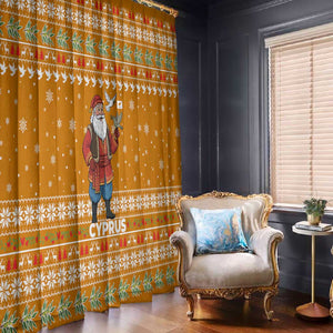 Cyprus Christmas Window Curtain Santa Holding Doves Olive Branch Snowflakes - African Pride