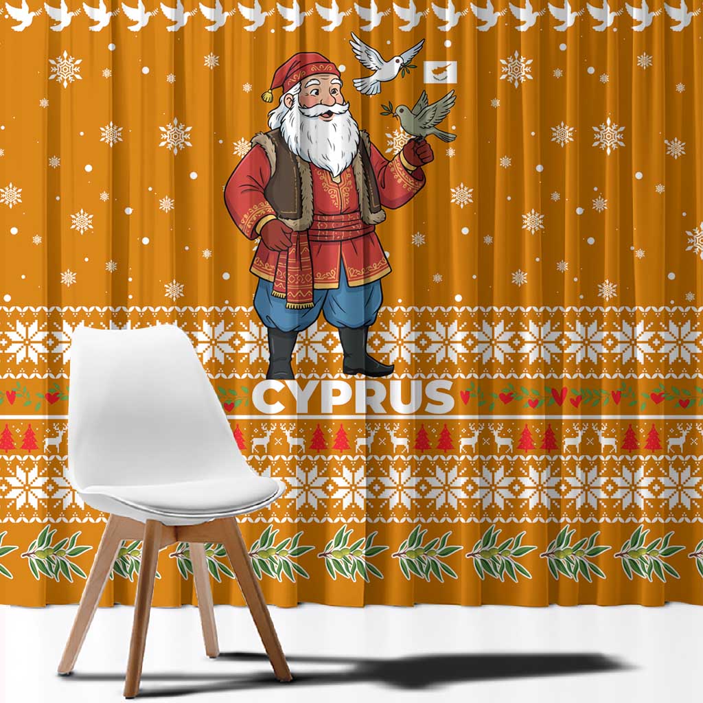 Cyprus Christmas Window Curtain Santa Holding Doves Olive Branch Snowflakes - African Pride