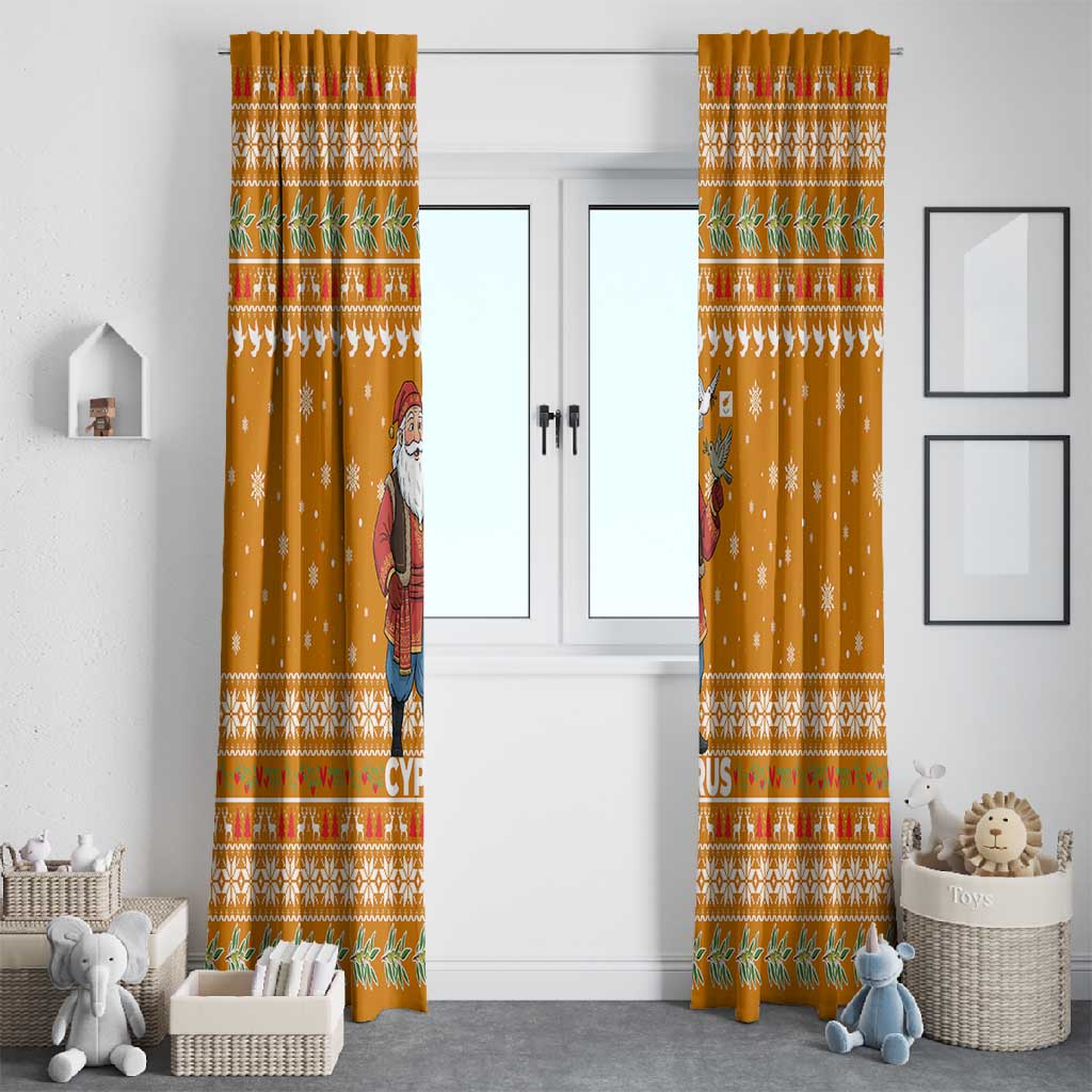 Cyprus Christmas Window Curtain Santa Holding Doves Olive Branch Snowflakes - African Pride