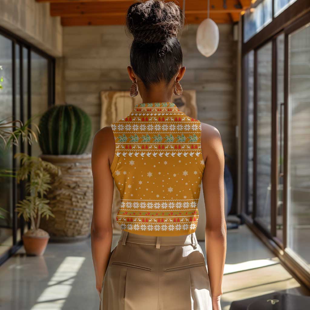 Cyprus Christmas Women Sleeveless Polo Shirt Santa Holding Doves Olive Branch Snowflakes - African Pride