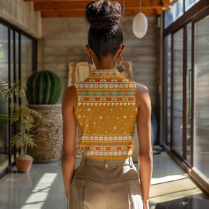 Cyprus Christmas Women Sleeveless Polo Shirt Santa Holding Doves Olive Branch Snowflakes - African Pride