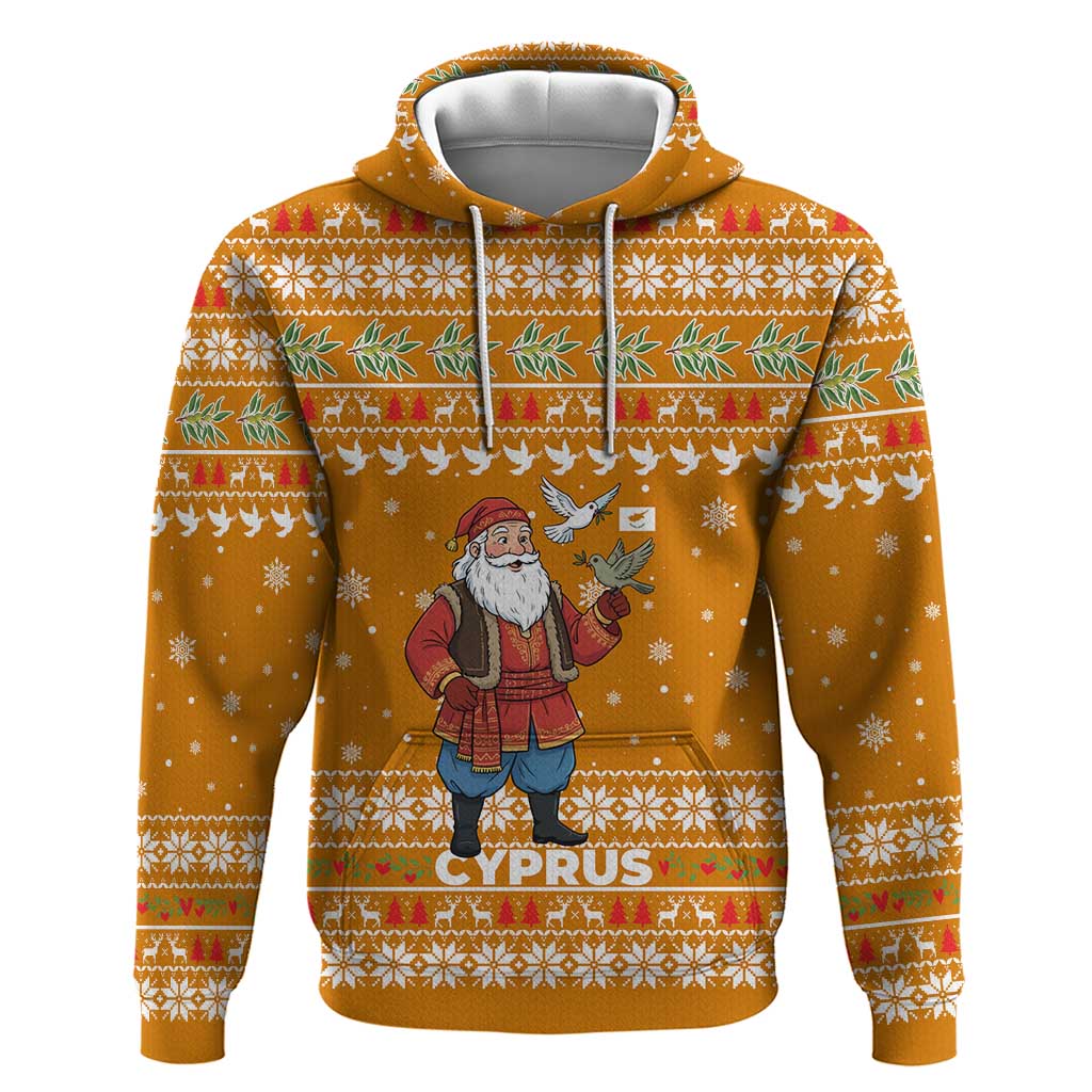 Cyprus Christmas Zip Hoodie Santa Holding Doves Olive Branch Snowflakes - African Pride