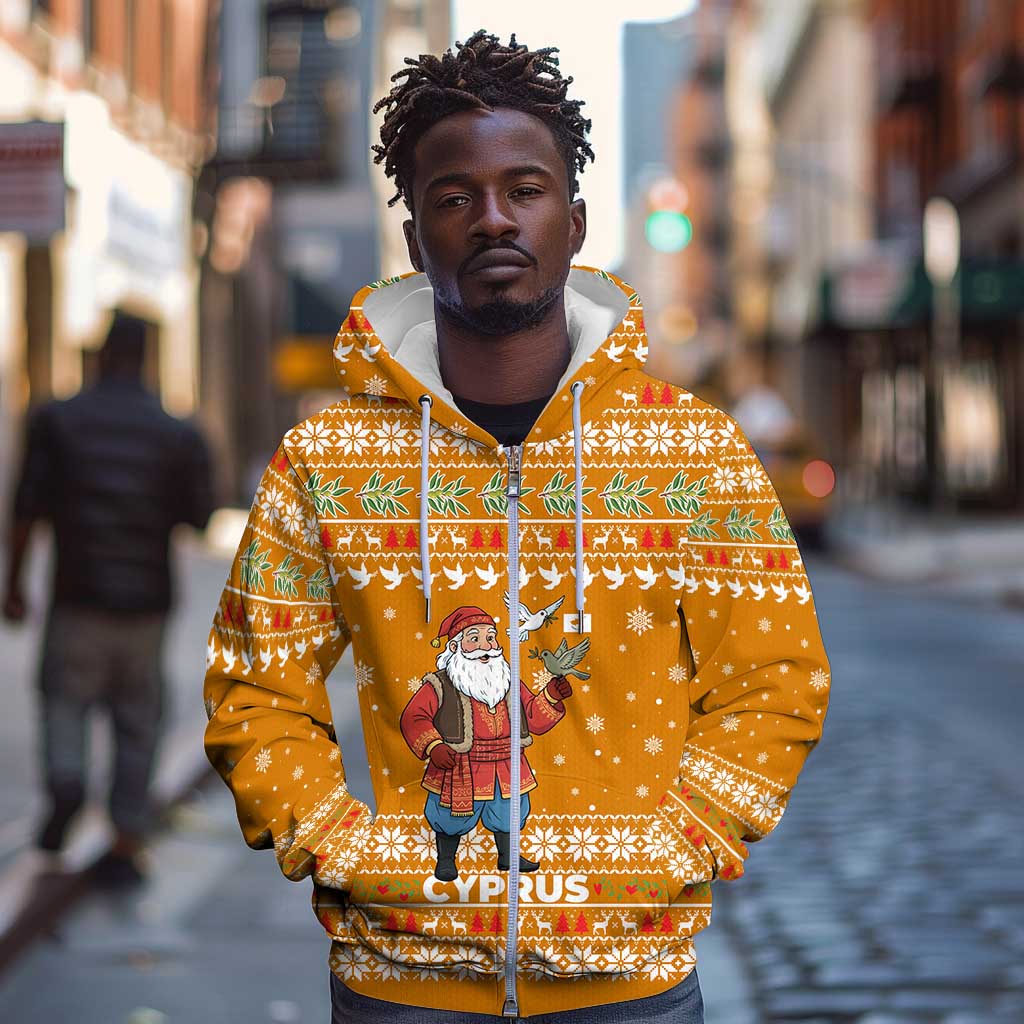 Cyprus Christmas Zip Hoodie Santa Holding Doves Olive Branch Snowflakes - African Pride