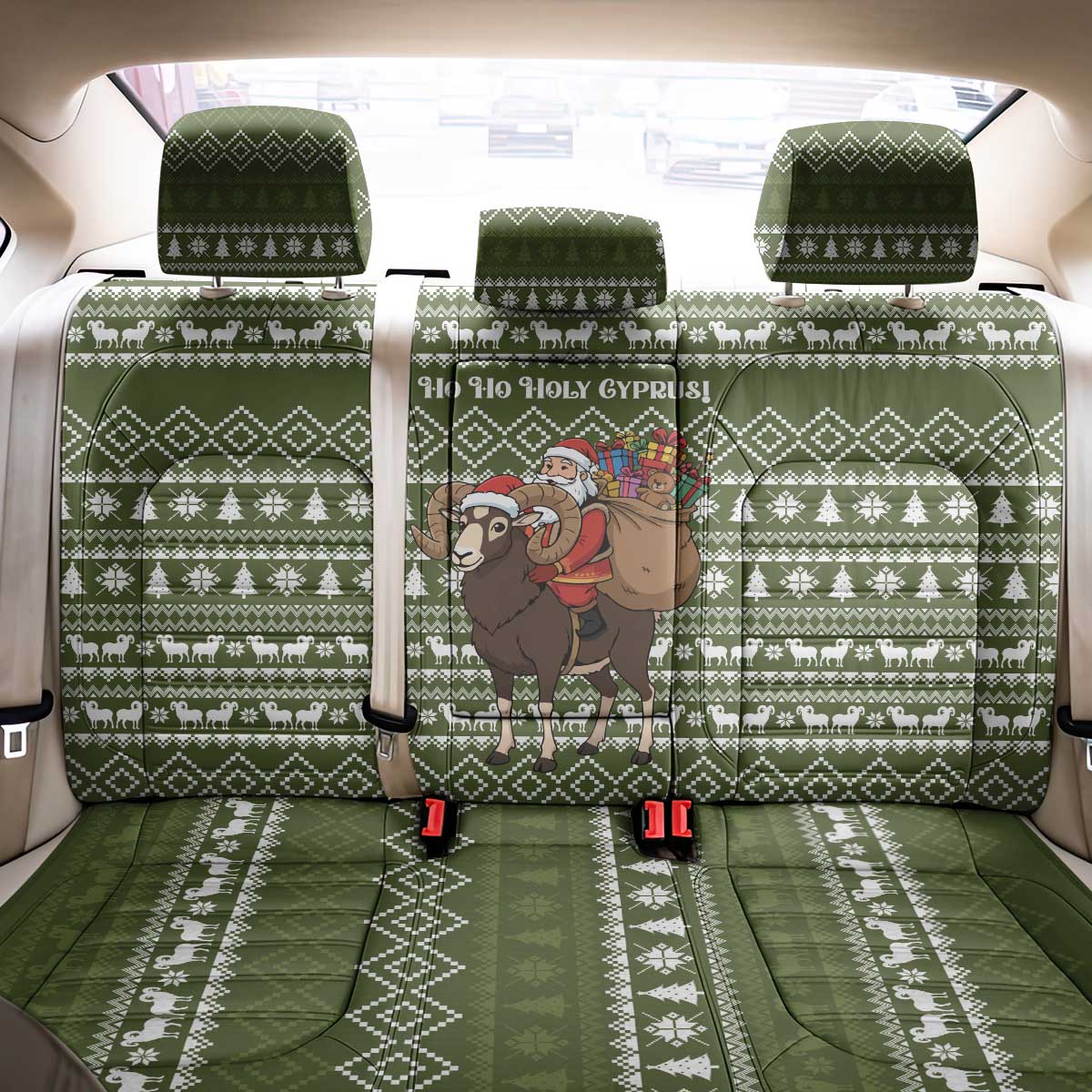 Cyprus Christmas Back Car Seat Cover Santa Riding Ram Ho Ho Holy Cyprus - African Pride
