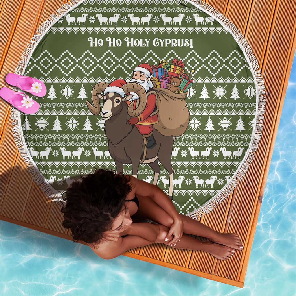 Cyprus Christmas Beach Blanket Santa Riding Ram Ho Ho Holy Cyprus - African Pride