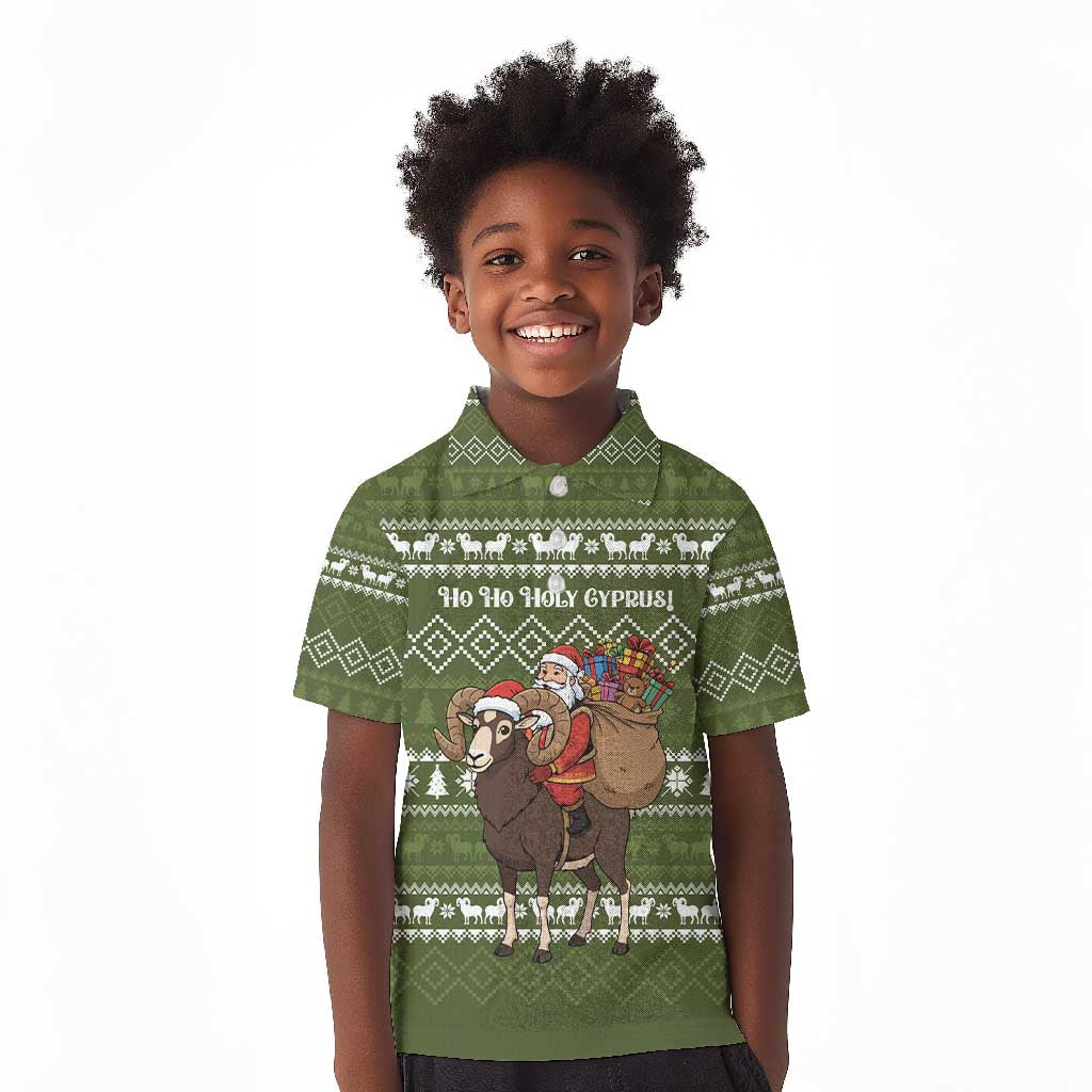 Cyprus Christmas Kid Polo Shirt Santa Riding Ram Ho Ho Holy Cyprus - African Pride
