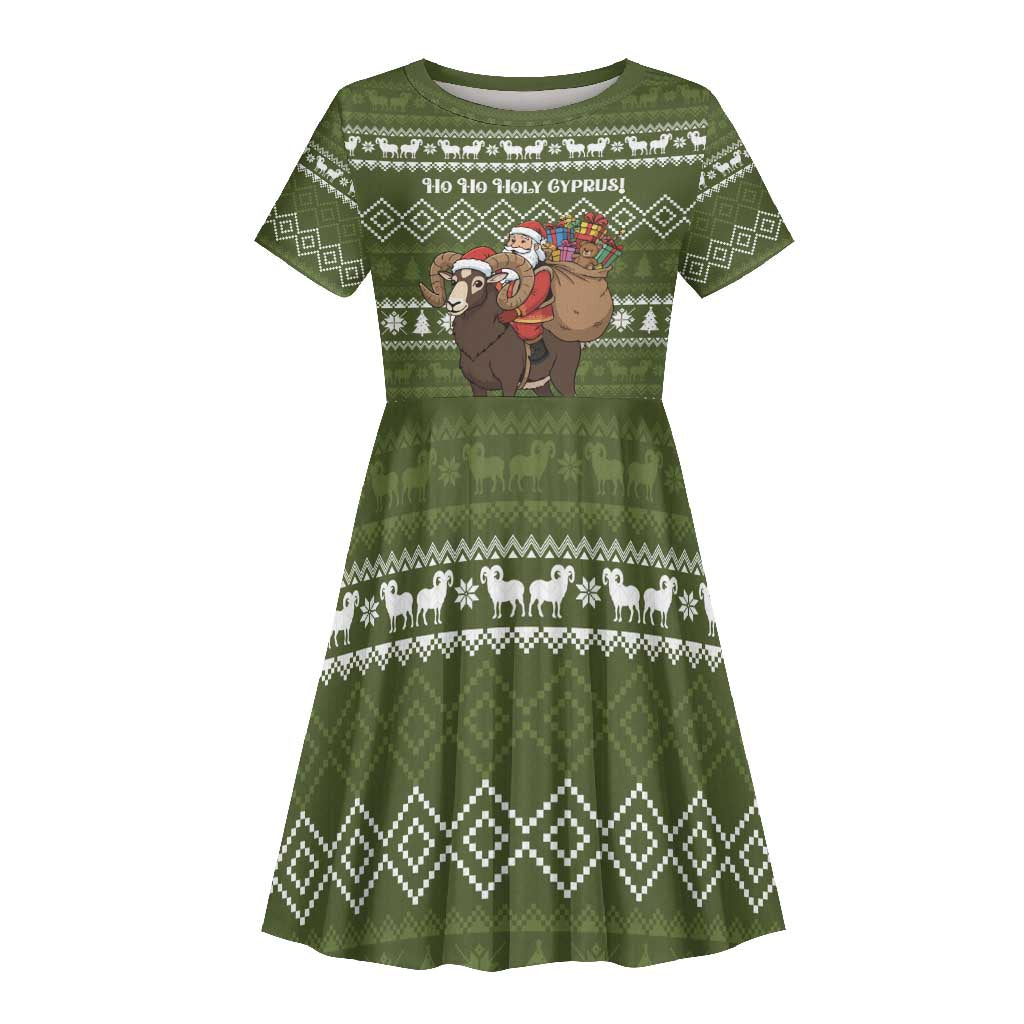 Cyprus Christmas Kid Short Sleeve Dress Santa Riding Ram Ho Ho Holy Cyprus - African Pride