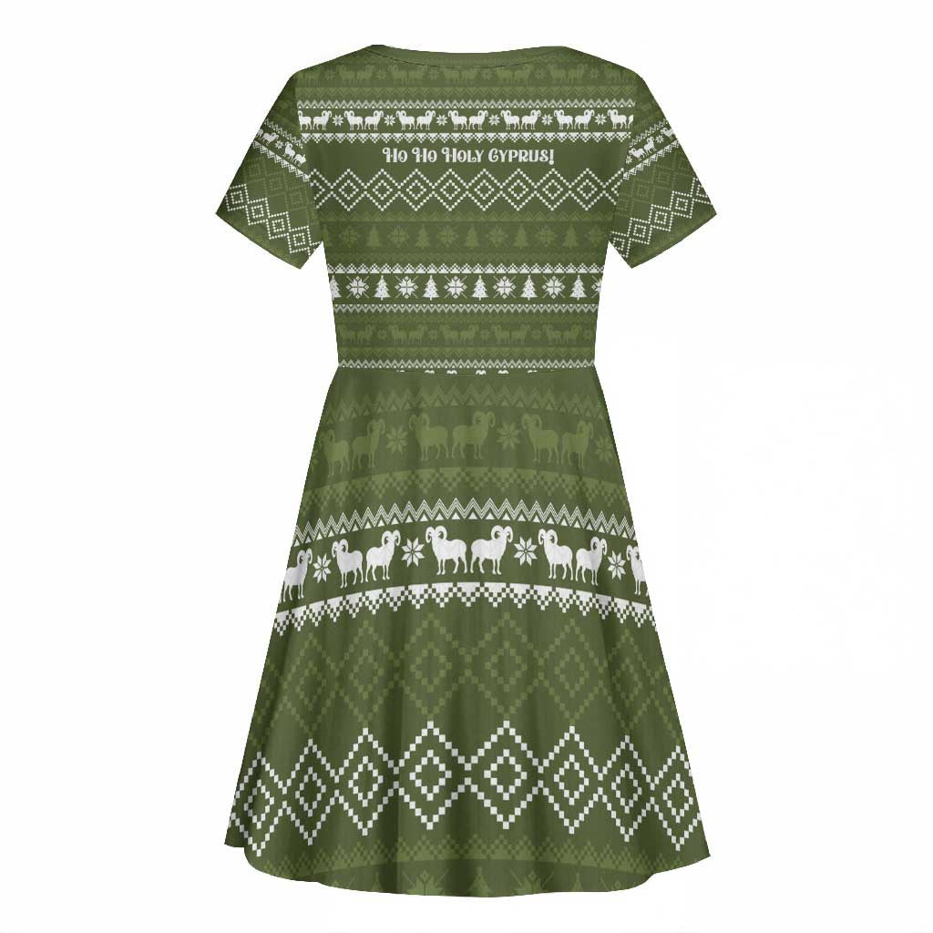 Cyprus Christmas Kid Short Sleeve Dress Santa Riding Ram Ho Ho Holy Cyprus - African Pride