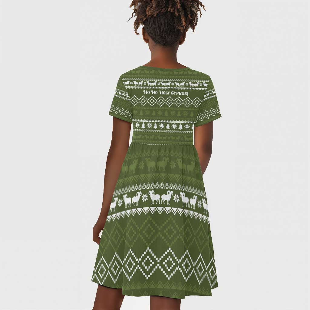 Cyprus Christmas Kid Short Sleeve Dress Santa Riding Ram Ho Ho Holy Cyprus - African Pride